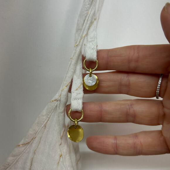 Aerie White Gold Stiped Cotton Gauzy Oversized Sleeveless Mini Dress Medium - Picture 5 of 7